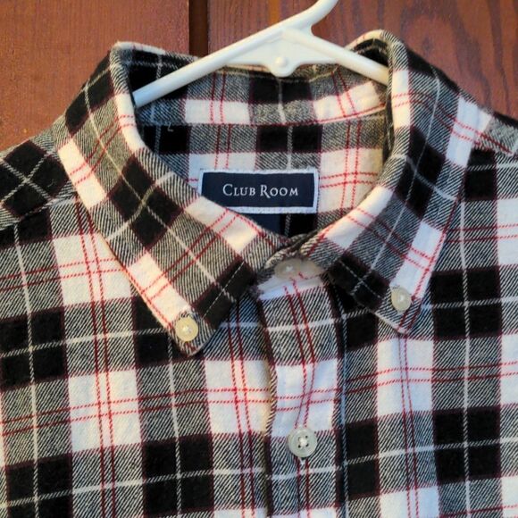 2 for $20 Club Room Black, White + Red Plaid Cotton Flannel Shirt Sz M - Picture 3 of 8
